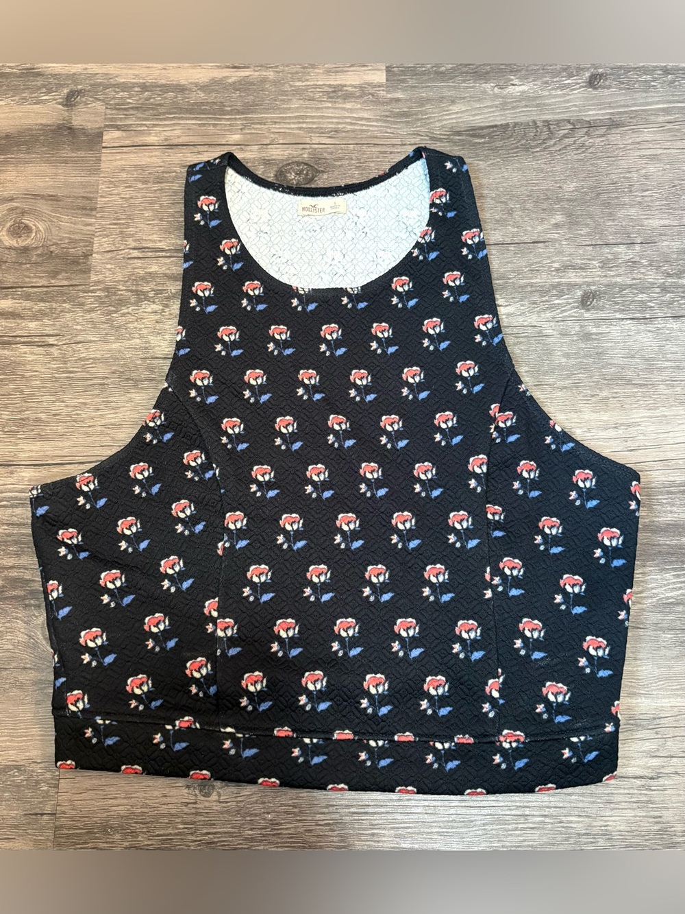 Hollister Black Floral Crop Tank Top